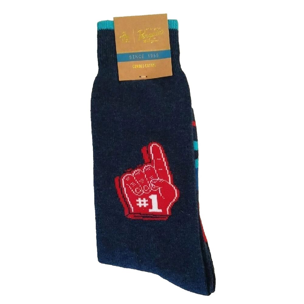 Original Penguin Combed Cotton Blue Striped #1 Foam Finger Socks Mens OS NEW